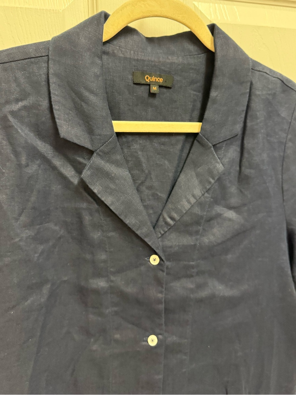 Quince Navy Button Down Linen Top - Picture 4 of 11